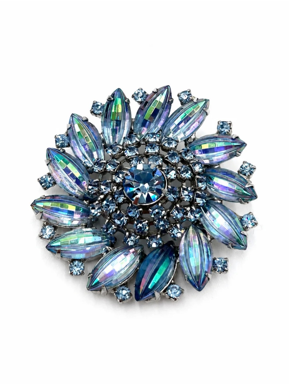Vintage Aurora Borealis Blue Rhinestone Starburst Brooch